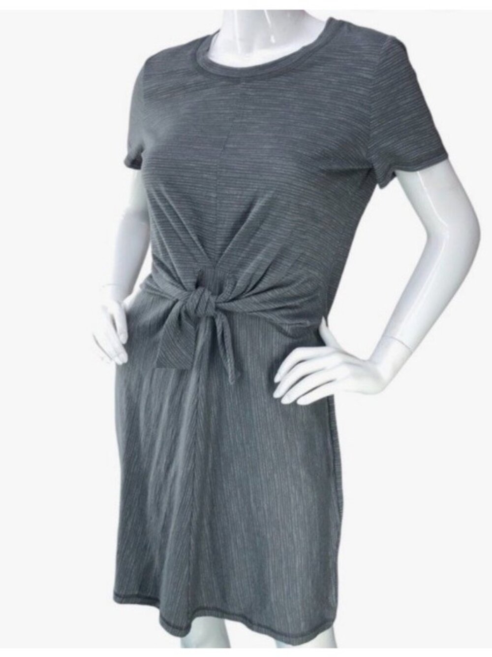 T By Talbots Womens Size S Tie Front T Shirt Dress Gray Grey Alameda Stripe